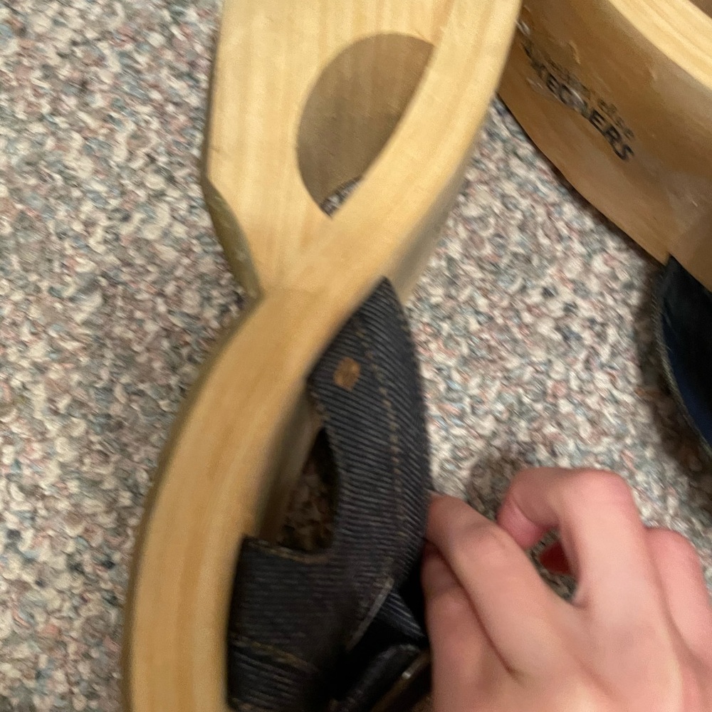 Vintage Sketchers Denim Wood Wedge Platform Sandals - Picture 11 of 11